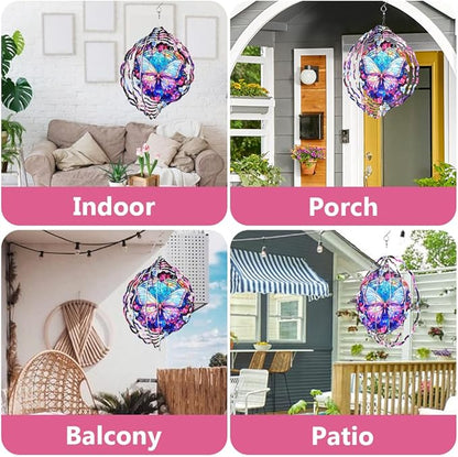 Butterfly Wind Spinner, 3D Hanging Stainless Steel Garden Spinner, Wind Spinner Hanging for Outdoor & Indoor Décor, Unique Gifts for Yard Garden Decoration or Patio Décor (Butterfly)