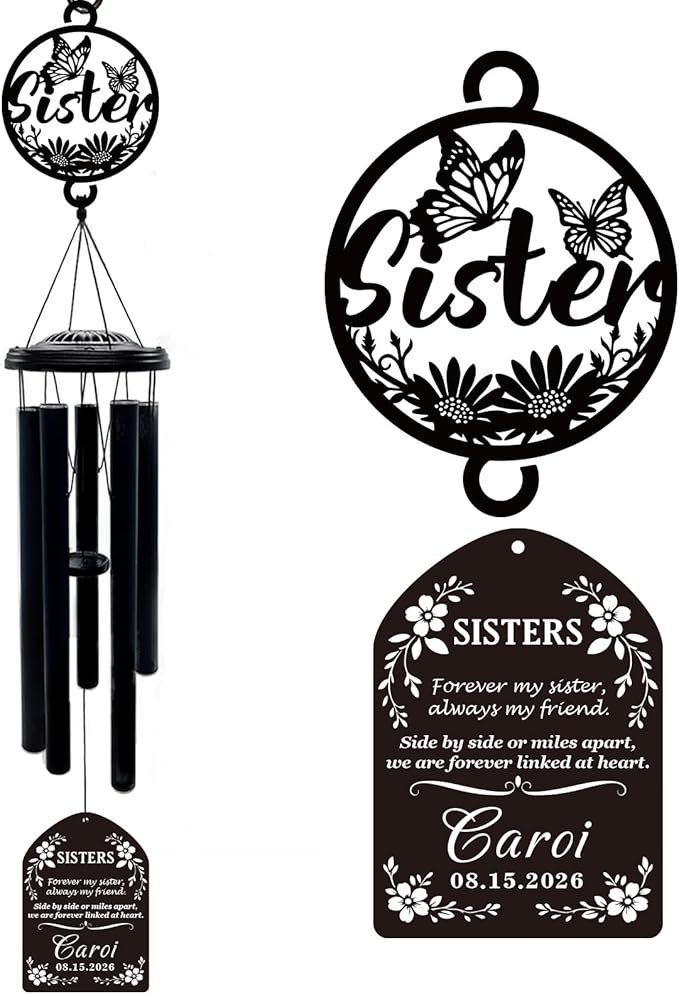 Personalized Sister Gifts,37" Sister Birthday Gifts Wind Chime,Bestie Gift for Women,Unique Sisters Gift for Birthday,Christmas,Mothers Day,Wedding,Graduation,Garden Decoration