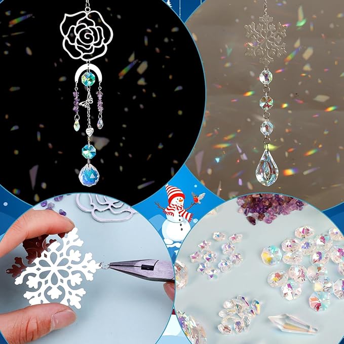 Sun Catchers, 408 Pieces Colorful Crystal Suncatcher with Chain Pendant Ornaments Hanging Crystals Prism Rainbow Maker for Windows Indoor Outdoor Car Mirror Garden Decor Wedding Party Xmas Gift (400)