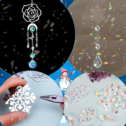 Sun Catchers, 408 Pieces Colorful Crystal Suncatcher with Chain Pendant Ornaments Hanging Crystals Prism Rainbow Maker for Windows Indoor Outdoor Car Mirror Garden Decor Wedding Party Xmas Gift (400)