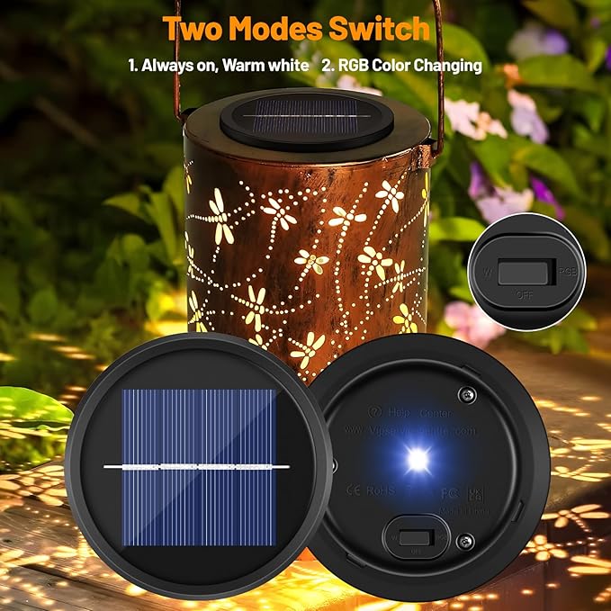 Replacement Solar Light Parts 2 Mode 2 Pack Warmwhite and RGB Color-Changing ,Solar Lights Replacement Top, Inserts for Lanterns, Waterproof DIY Outdoor Garden Patio Decor 3.53inch