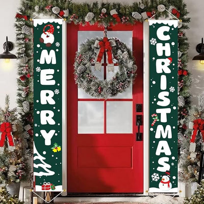 Ivenf Christmas Porch Sign Set Green Banners, Xmas Hanging Decorations for Home Outdoor Indoor Wall Front Door Decor
