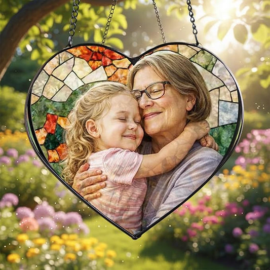 NAZENTI Personalized Grandma Stained Glass Portrait Ornament Gifts for Mother's Birthday, Custom Family Photo Suncatcher Window Hanging Gift for Grandma Grandpa, Family Photo Gift, Holiday Keepsake