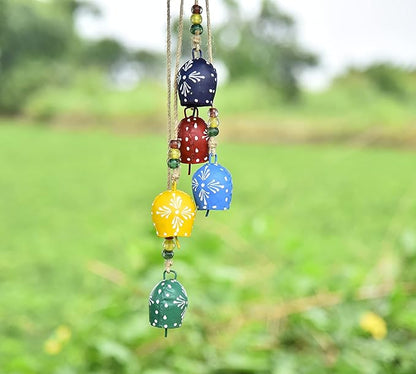 Vintage Christmas Bells – 32" Hand-Painted Metal Hanging Wind Chime with Rustic Cowbells & Jingle Bells Handcrafted Witch Bells for Door, Farmhouse & Boho Decor, Christmas Decor