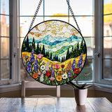 Mountain Wildflower Suncatcher Stained Glass Window Hanging - 8 Inch Plant Flower Suncatchers for Windows Hanging - Sun Catchers Indoor Outdoor Garden Decorations Glass Panel Gift for Women Mom Lovers