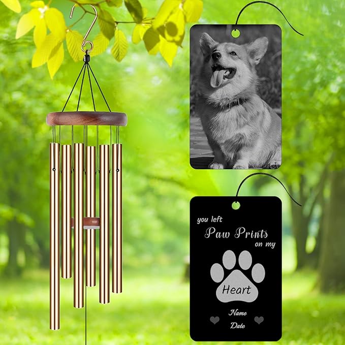 Personalized Custom Wind Chimes Memorial Engraved Gifts for Loss of Loved One Mother Dad Mom Dog Pet Customized Outdoor Sympathy Wind Chimes with Photo Text