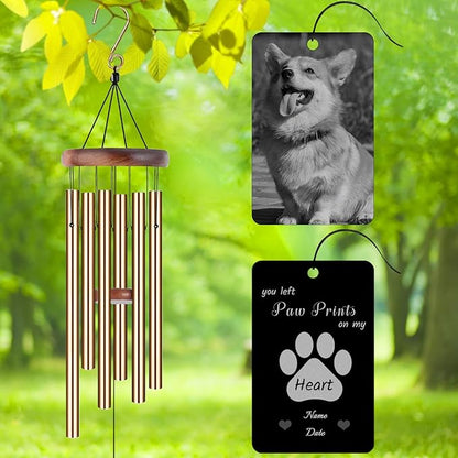 Personalized Custom Wind Chimes Memorial Engraved Gifts for Loss of Loved One Mother Dad Mom Dog Pet Customized Outdoor Sympathy Wind Chimes with Photo Text