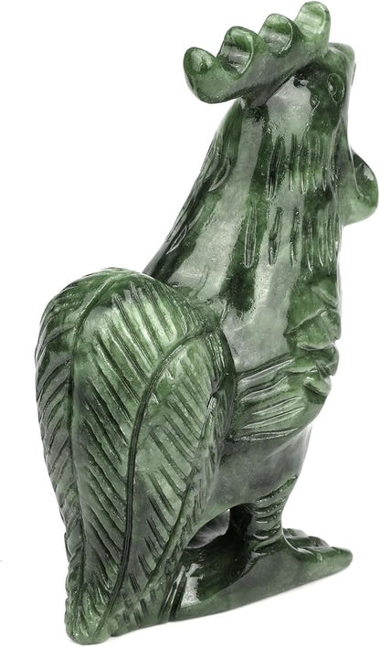 Real Jade Rooster Statue - 3.8 Inch Hand-Carved Gemstone Sculpture, Feng Shui Lucky Animal Figurine for Home/Garden/Office Decor