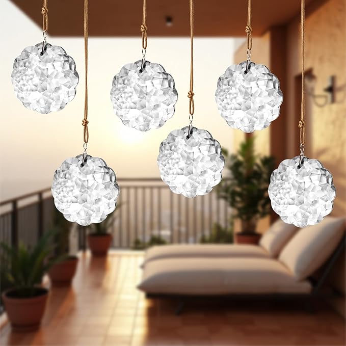 1.8in Clear Crystal Glass Flower Prisms 6pcs Crystal Hanging Ornaments for Window Glass Ornaments for Crafts for Mother's Day Wedding Party Decor