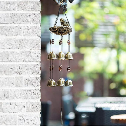 MrMrKura Bird Nest Wind Chime, Bird WindChimes with 12 Bells for Glory Mothers Love Gift Decorative Hanging Bells for Outdoor Garden Backyard Home Decor
