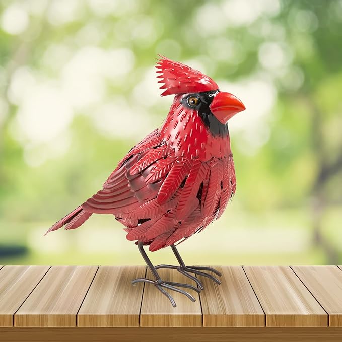 Cardinal Statue Metal Bird Yard Art, Garden Yard Sculpture Art - Red Large Realistic Standing - Christmas, Outdoor Fall, Winter, Spring, Summer Decoration - Handmade Ornament Decor Mom, Sympathy Gifts