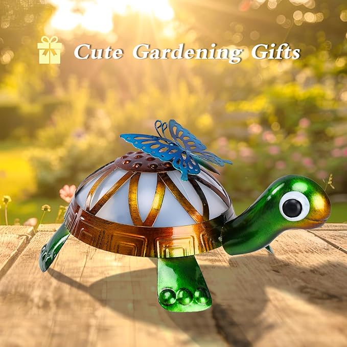 MUMTOP Solar Outdoor Lights Garden Decor, Color Changing Turtle Waterproof Solar Powered LED Light Metal Turtles Butterfly Yard Art Ornament for Patio Outside Lawn Backyard Balcony Decorations