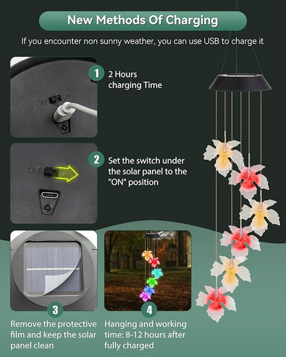 DOUBLEZHE Solar Wind Chimes, Color Changing Maple Leaf Wind Chimes for Outside, Birthday Gifts for Women Mom Grandma, Waterproof Outdoor LED Decoration Mobile Lights for Garden Patio Yard Party Decor
