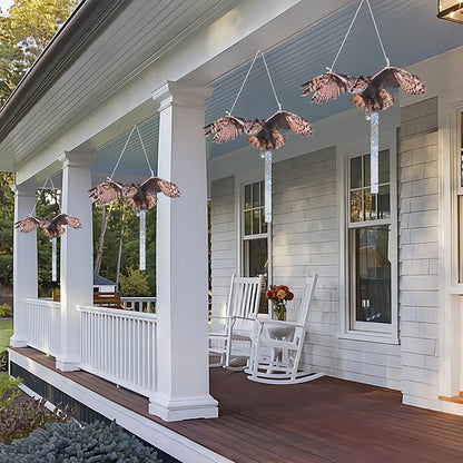 4Pack Fake Owls Double-Sided Owl Reflectors Fake Hawk, Reflective Hanging Owl Decoration, Flat Barn Swallow Deterrent Hawk with Reflective Tape for Indoor Outdoor Garden,Yard