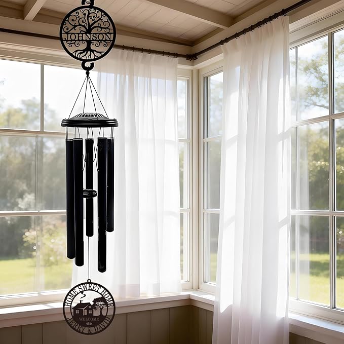 Personalized House Warming Gifts New Home, 37" Black Wind Chimes Housewarming Gifts, New Home Gift Ideas for Women Men Homeowners Couples Family Friends,Outdoor Decor for Patio,Garden,Yard