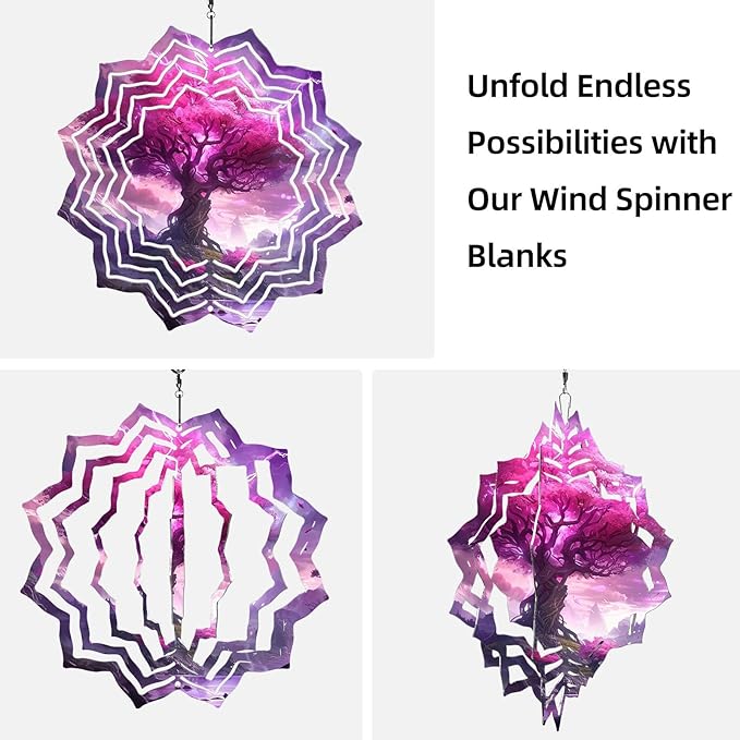 8 Inch Sublimation Wind Spinner, 3D Aluminum Metal Wind Spinner with Hook, Indoor Yard Garden Hanging Decoration, Weather Resistant Rotating Spiral Ornament, Purple Magic Tree