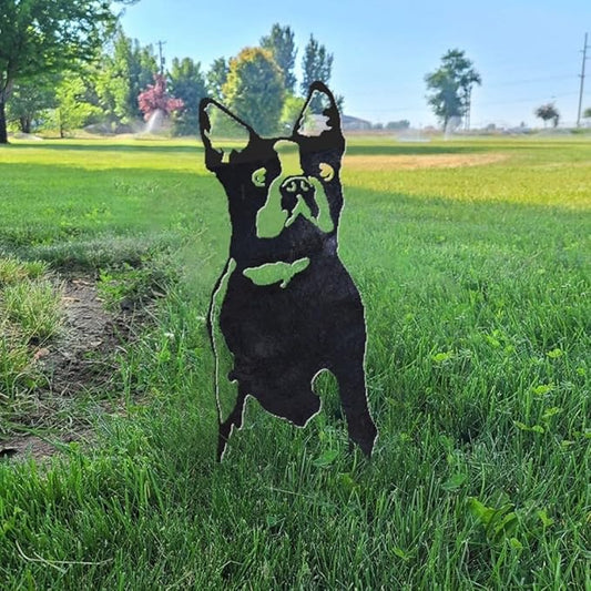 Dog Style Metal Puppy Silhouette Garden Statues French Bulldog/Doberman Pinscher Backyard Lawn Stakes, Festival Decorations & Yard Decor Iron Art (L)