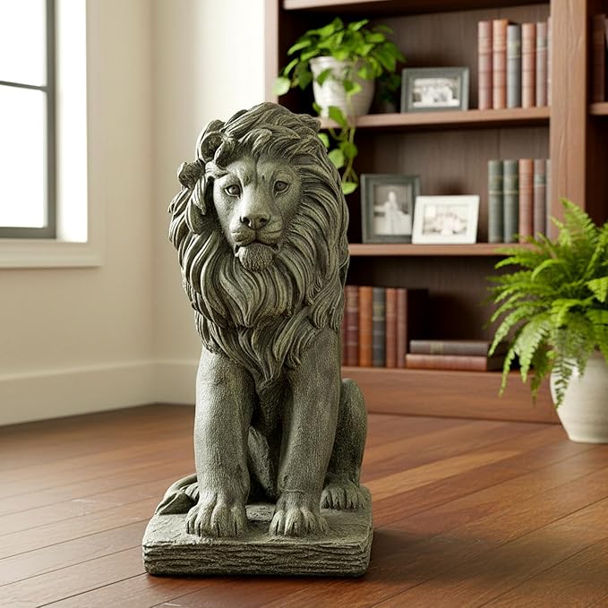 Lion Statue for Garden - Outdoor Sculpture Decoration - 22.8" H Concrete Seated Lion Statue for Home Décor Patio Yard
