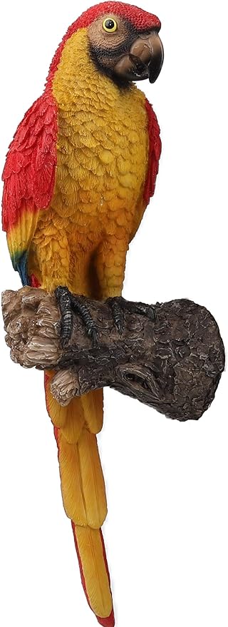 Tropical Parrot Statues Hanging Decor,13.6''(H) Wall Decor Parrot Sculpture for Home Porch Patio Door,Resin Scarlet Macaw Statue Outdoor Garden Yard Tree Art Ornaments