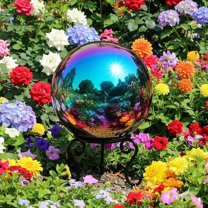 20cm/8 inch Garden Sphere Mirror Gazing Ball,Rainbow Stainless Steel Polished Reflective Smooth Hollow Globe Ball,Durable Colorful and Shiny Decorations Addition to Garden Patio Yard Home