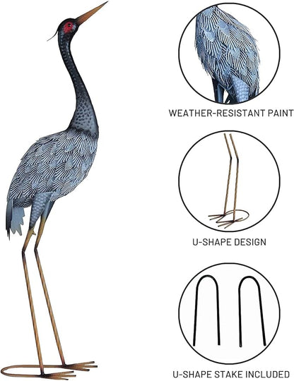 Metal Crane Statue Garden Decor, Heron Statue Yard Art for Outdoor Patio Lawn Backyard Pool Front Porch Decor, Bird Garden Sculpture & Statues, Set of 2, Spring & Summer Decorations