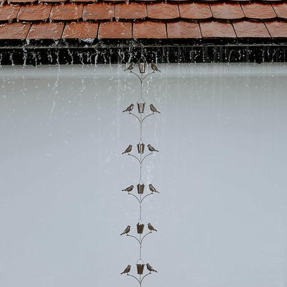 TZSSP Rain Chain,Copper Rain Chains-7 Cups,6.3FT Bird Rain Chain,Adjustable Rain Catcher Chain for Outdoor Garden Decor,Replacement Downspout for Gutters,Black