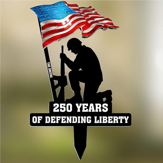 Macorner Personalized Metal Garden Stake, 250 Years of Defending Liberty
