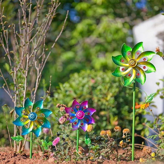 DREAMYSOUL 3 Blades Wind Spinner, Pinwheels for Yard and Garden, Metal Wind Spinners Outdoor, Colourful Wind Sculptures for Outside Patio Lawn Decoration