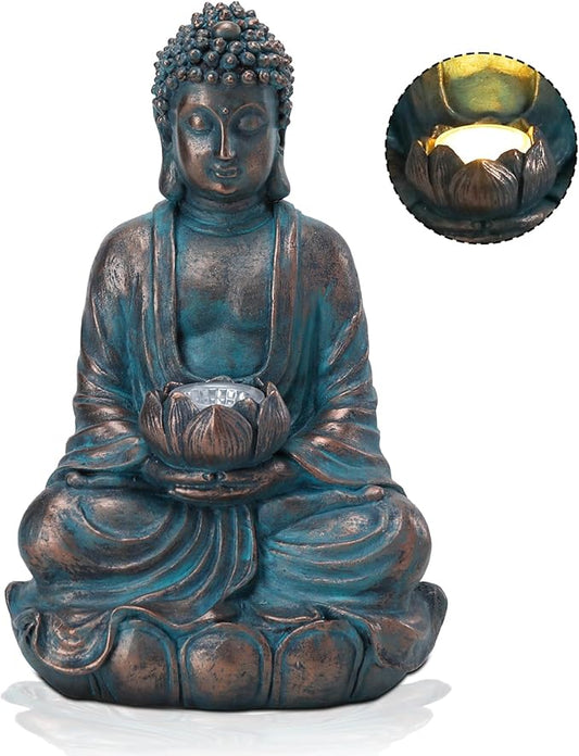 Bshine Solar Buddha Statue Outdoor Lights - 11x6 Inch Waterproof Garden Statue with Lotus, Meditation Zen Spiritual Room Decor for Yard