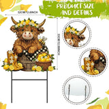 Amyhill Lemon Highland Cow Outdoor Decor Summer Lemon Garden Metal Stakes Decorative Highland Calf Lovers Yard Signs with Stakes for Summer Farmhouse Holiday Garden Lawn Decor