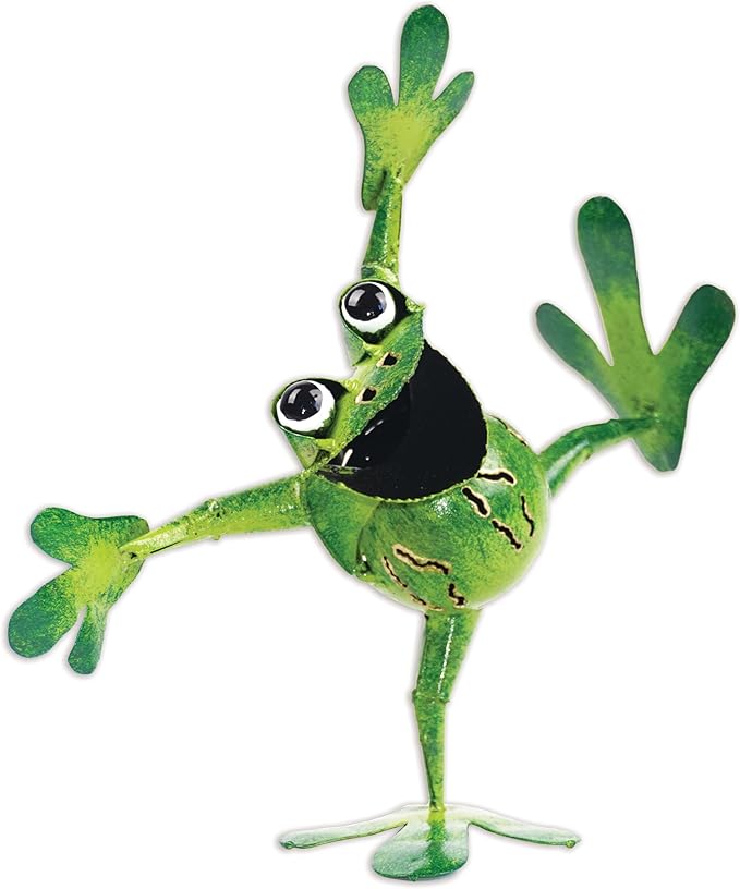 Sunset Vista Designs Outdoor Yard Decor - Green Metal Frog Garden Sculpture, 7.5" Tall, Dancing Dash