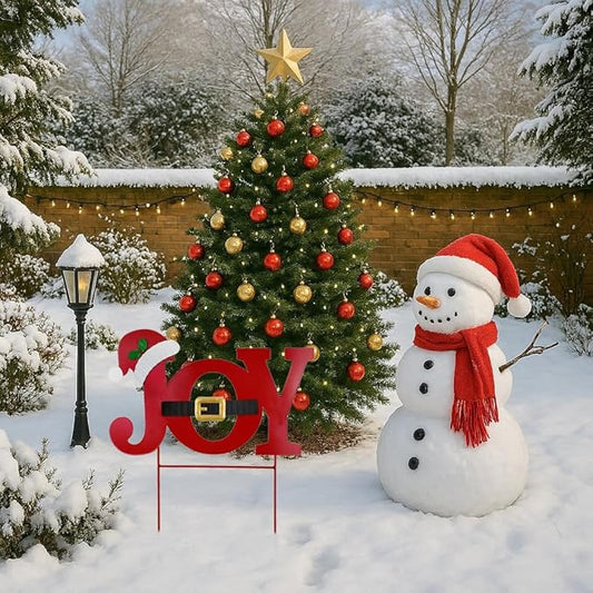 Christmas Joy Garden Stake, Metal Joy Sign Hanging Wall Decor, 19"H Xmas Yard Sign Merry Christmas Outdoor Decorations for Garden Lawn Patio Lawn Pathway (red joy)