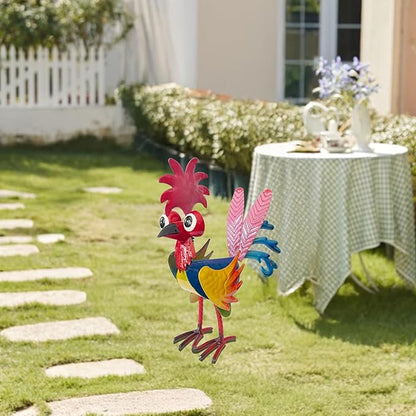 7.9" Garden Rooster Statues Sculpture, Metal Rooster Statues, Outdoor Animal Statue, Chicken Ornaments Yard Art for Backyard Patio Lawn Decorations (Blue)