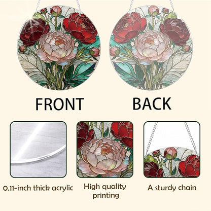 Flower Window Decor, Acrylic Hanging Suncatcher, Indoor Window Wall Art, Home Garden Decorations, Valentines Day Decor Ornaments, Floral Botanical Lover Gift