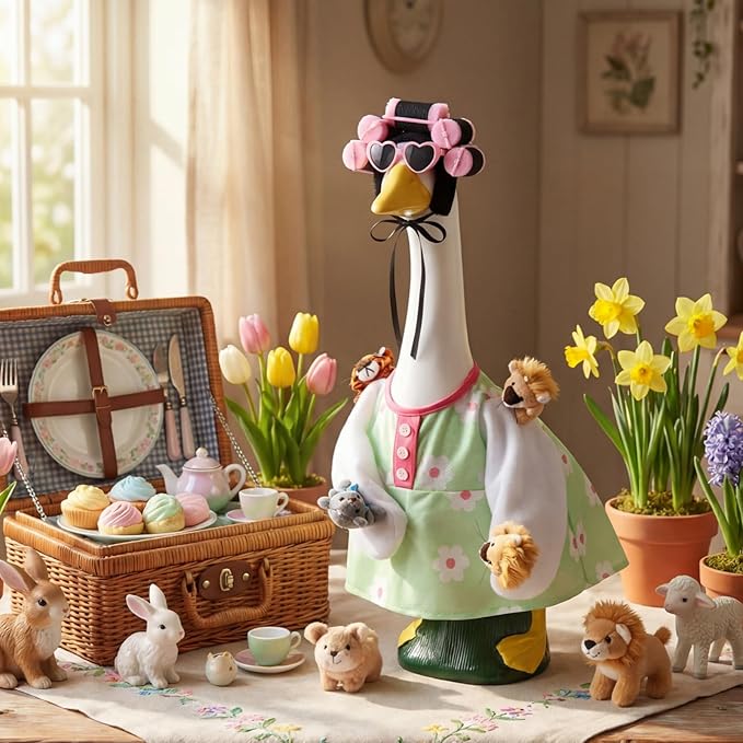 Porch Goose Statue Outfits Set Porch Goose Clothes with Wide Hat Costumes for 23" Plastic Statue Patio Yard Garden Lawn Outdoor Decoration(Bright,Animal Plush)