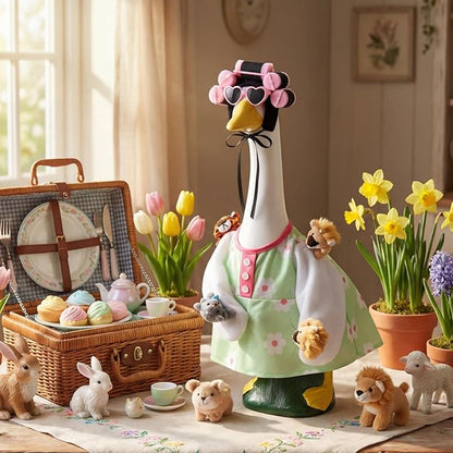 Porch Goose Statue Outfits Set Porch Goose Clothes with Wide Hat Costumes for 23" Plastic Statue Patio Yard Garden Lawn Outdoor Decoration(Bright,Animal Plush)