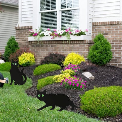 Garden Field Scarer Cats Set, Cat Silhouette Gardening Cat with Marble Eyes Mice Control Bird Decor 3PCS, Cats Set with Green Marble Eyes