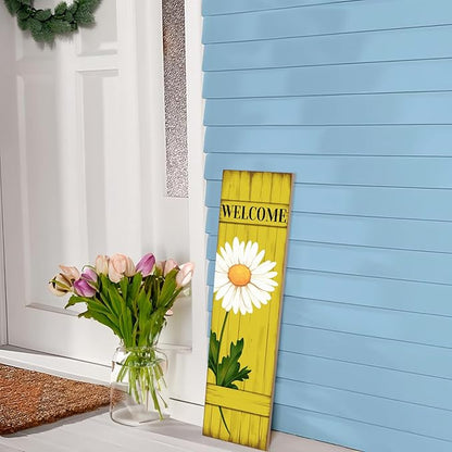 Spring Daisy Welcome Wooden Sign, Summer Rustic Daisy Porch Sign for Front Door Decorations, Front Porch Decor Home Hanging Signs Wall Sign 31.5"H