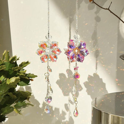 Crystal Flower Sun Catcher, Hanging Sunlight Catcher, Sun Catcher Crystals, Hanging Crystals for Decoration, Window Decoration, Birthday Gift (Pink)