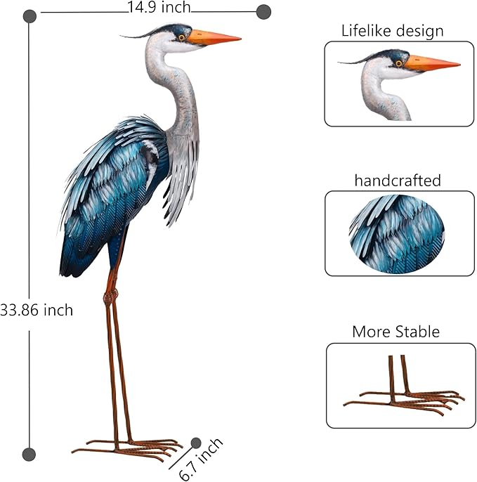 chisheen Outdoor Heron Statues Garden Decor Crane Statues Metal Yard Art Statue All Weather Resistant for Lawn Patio Porch Backyard Home Decoration Large Size