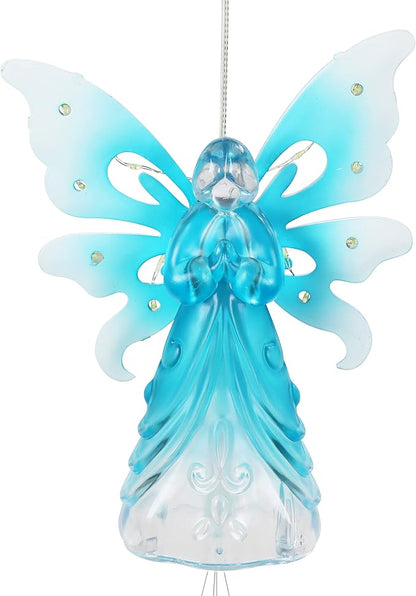 Exhart Wind Chimes, Solar Angel Wind Chime with Metal Wings, 13 LED Firefly Lights, Blue Acrylic Large Lawn and Yard Decoration, 6.5 x 4 x 42 Inch