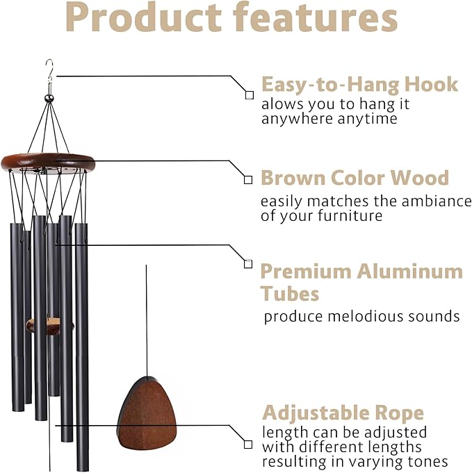 Wind Chimes for Outside Clearance,Aluminum Memorial Windchime Outdoor Suitable for Loss of Loved One Patio Decor Indoor Porch Balcony Garden Decor(Black)