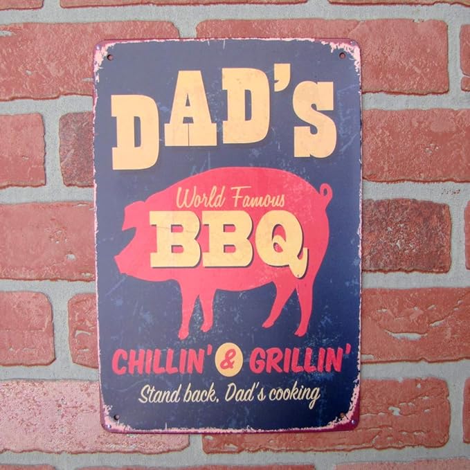 Funny Dad's World Famous BBQ Metal Sign Tin Man Cave Garage Bar Pub Outdoor Wall Decor Grilling Gift