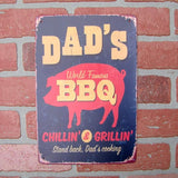 Funny Dad's World Famous BBQ Metal Sign Tin Man Cave Garage Bar Pub Outdoor Wall Decor Grilling Gift