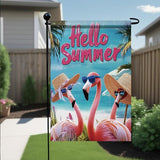 Summer Garden Flag 12x18 Inch Flamingo Hello Summer Tropical Beach Ocean Palm Tree Design Outdoor Yard Porch Lawn Patio Poolside for Seasonal Coastal Farmhouse Home Decor