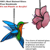 2 Pack Stained Glass Hummingbird with Flower Suncatcher for Window Hanging Ornament, Sun Catchers Indoor Window, Stained Glass Birds with Flower Gifts for Women, Mom, Birds Lovers