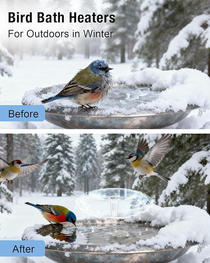 500W Bird Bath Heater with Fountain, Outdoor Cast Aluminum Submersible De-Icer with Thermostat, Birds Bath Water Heater for Winter, Chicken Waterer & Pond Heater with 9.8 Ft Cord