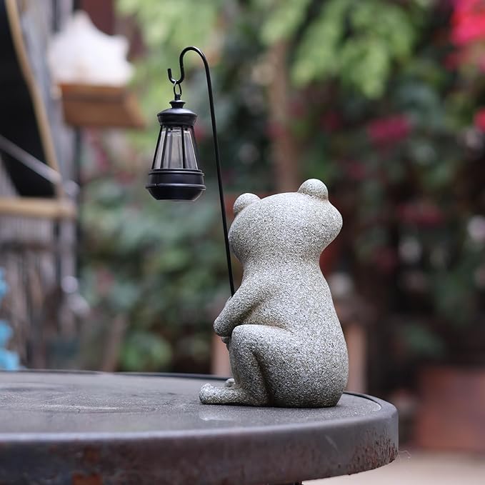 Solar Garden Statue, Cute Resin Animal Figurine with Solar Lantern Outdoor Decor for Patio Lawn Yard Pathway, Unique Housewarming Birthday Gift for Mom and Grandma (Frog)