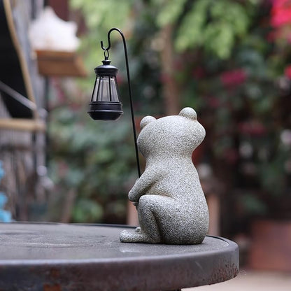Solar Garden Statue, Cute Resin Animal Figurine with Solar Lantern Outdoor Decor for Patio Lawn Yard Pathway, Unique Housewarming Birthday Gift for Mom and Grandma (Frog)