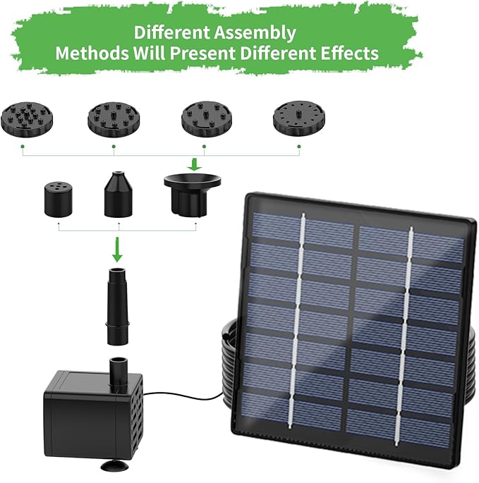 AISITIN Solar Water Pump for Outdoor Features, 2026 Upgraded DIY Fountain Kit With 6 Nozzles, 9.8ft Power Cord, for Bird Bath, Ponds, Garden, Fish Tank Solar Powered Water Fountain Pump